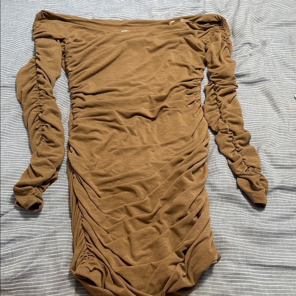 Chic Long Sleeve Brown Dress